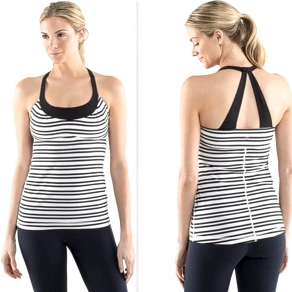 LULULEMON Twin Stripe Scoop Me Up Tank II Built In Bra Work Out Top - Picture 1 of 7
